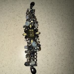 Chico's magnetic bracelet featuring gunmetal-tone metal, Aqua beads & crystals
